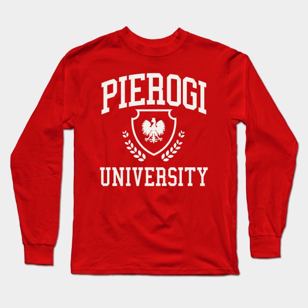 Pierogi University Dyngus Day Funny College Design Long Sleeve T-Shirt by PodDesignShop